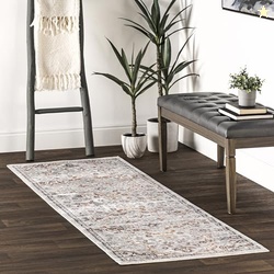nuLOOM SpinClean Cady Beige/Ivory, 2'8" x 8', Vintage Oriental, Soft a