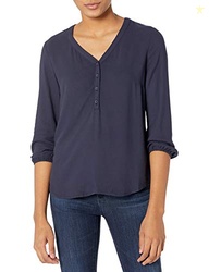 Amazon Essentials Women's 3/4 Sleeve Button Popover Shirt, Loose-Fit V