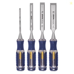 IRWIN Chisel Set, Woodworking, 4-Pack, Extra-Long Strike Cap, Strong &
