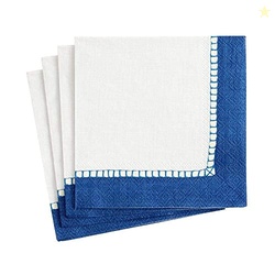 Entertaining with Caspari Linen Cocktail Napkin, Marine Blue, Pack of 