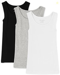 The Children's Place Girl's Basic Rib Tank, Black/Heather Gray/White, 