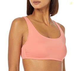 Amazon Essentials Women's Scoop Neck Swim Crop Top, Coral Pink, Small