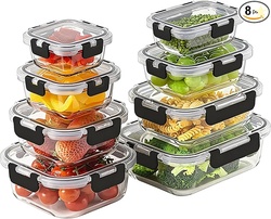 8 Pack Borosilicate Glass Food Storage Containers 