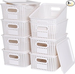 Plastic Storage Baskets with Lid, 8 Pack