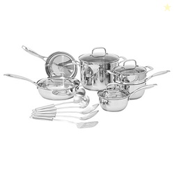 Amazon Basics Stainless Steel Cookware 15-Piece Set, Oven Safe, Induct