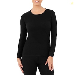Fruit of The Loom Women's Micro Waffle Thermal Crew Top, Black, Small