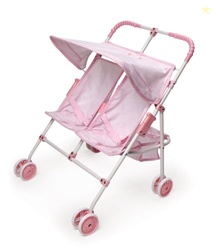 Badger Basket Double Doll Stroller - Foldable Tandem Stroller for Doll