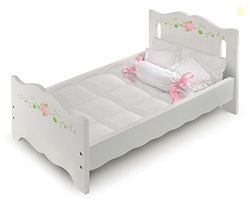 Badger Basket Wooden Doll Bed with Blanket and Pillow with Free Person