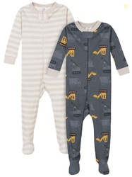 Gerber Baby Boys 2-Pack Footed Pajamas, Dump Truck Grey, 12 Months