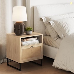 Nathan James Mina Rattan Wood End Side Accent Table Nightstand with St