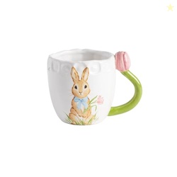 Mud Pie Stoneware Easter Bunny Mug with Figural Pink Tulip Handle