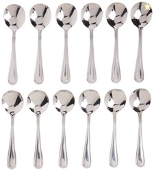 Winco 12-Piece Dots Bouillon Spoon Set, 18-0 Stainless Steel,Silver