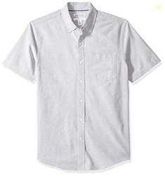 Amazon Essentials Men's Short-Sleeve Oxford Shirt with Pocket, Grey, X