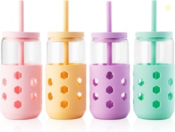 Mrsdry Glass Cups with Lids and Straws (4 Pcs)