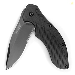 Kershaw Clash Black Serrated Pocketknife, 3" 8Cr13MoV Steel Drop Point