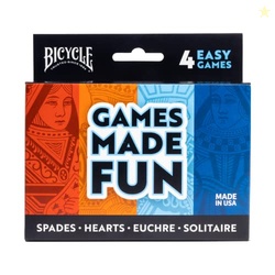 Bicycle 4 Playing Card Games in 1: Euchre, Hearts, Spades, and Solitai