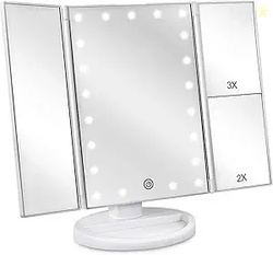 Floor Mount Tri-Fold Lighted Vanity Mirror with 21 LED Lights