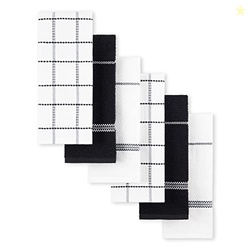 Martha Stewart Modern Waffle Kitchen Towel Set 6-Pack, Black, 16"x28"