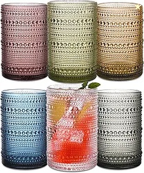 Colored Hobnail Drinking Glasses Set of 6