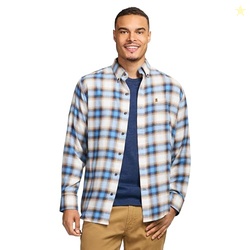 Izod Men's Stratton Flannel Long Sleeve Button Down Shirt, True Navy P