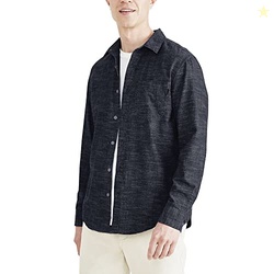 Dockers Men's Ultimate Shirt Long Sleeve Regular Fit, Dark Blue Wash, 
