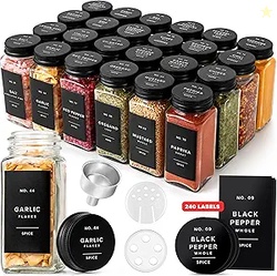 Glass Spice Jars with Label and Black Aluminium Lids (24) 