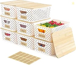 8 Pack Plastic Storage Bins with Bamboo Lids