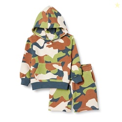 Amazon Essentials Boys' 2 Piece Hoodie and Shorts Set, Dark Navy Camo,