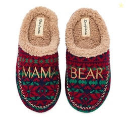 Dearfoams Women's Matching Family Holiday Mama Bear Sherpa Lined Moc T