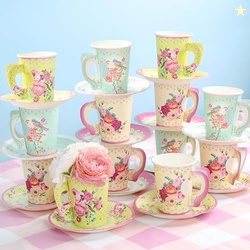 Talking Tables 24 x 7 oz Vintage Floral Paper Tea Cups & Saucer Set, D