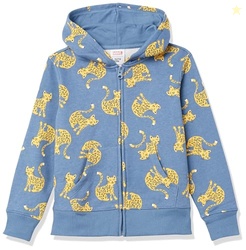 Amazon Essentials Girls' Fleece Zip-Up Hoodie Sweatshirt, Blue Cat, X-
