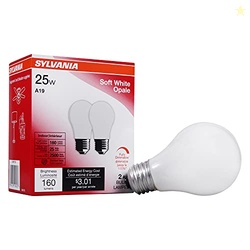 Sylvania Incandescent Light Bulb, 25W A19, Dimmable, Medium Base, 160 