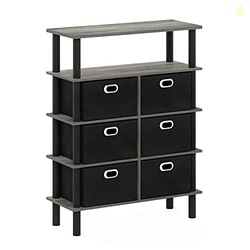 FURINNO Frans Turn-N-Tube Console Table, French Oak Grey/Black/Black