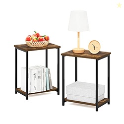 Furinno Simplistic Metal Frame End Table, 2-Pack, Amber Pine
