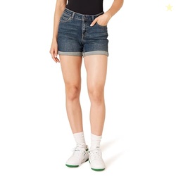 Amazon Essentials Women's Mid-Rise Slim Fit 4" Shorts, Dark Wash, 6