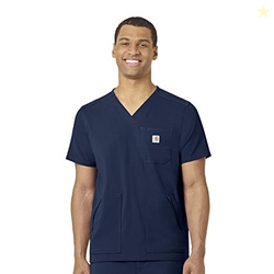 Carhartt Rugged Flex Peak Men's 5-Pocket V-Neck Scrub Top, Navy, L