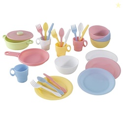 KidKraft 27-Piece Pastel Cookware Set, Plastic Dishes and Utensils for