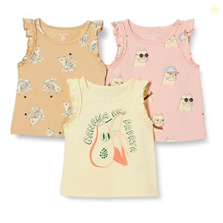 Amazon Essentials Girls' Cotton Ruffle Tank Tops, Pack of 3, Cool Cat/