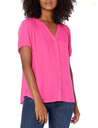 Amazon Essentials Women's Short-Sleeve Woven Blouse Shirt, -Bright Pin