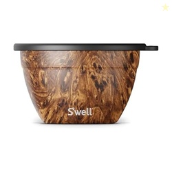 Swell Stainless Steel 64oz Salad Bowl Kit, Teakwood Finish, Includes 2