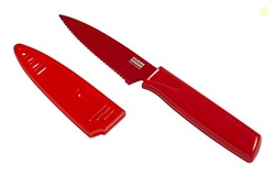 Kuhn Rikon COLORI Non-Stick Serrated Paring Knife with Safety Sheath, 