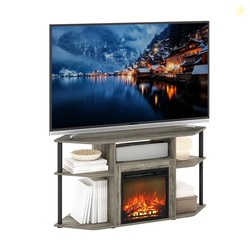 Furinno Jensen Fireplace TV Stand, Corner Entertainment Center, TV Con