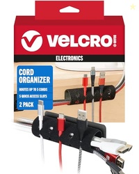 VELCRO Brand Cord Organizer for Desk & Nightstand, 5 Cable Slots with 