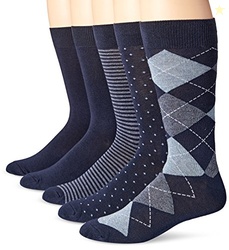 Amazon Essentials Men's Comfortable Patterned Cotton Crew Dress Socks,