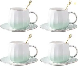 Ceramic Espresso Cups and Saucers Set of 4