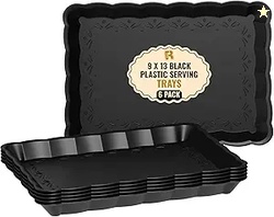 6 Pack Black Plastic Serving Trays