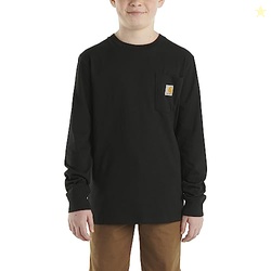 Carhartt Boys' Long-Sleeve Logo Sleeve Pocket T-Shirt, Caviar Dark Bla