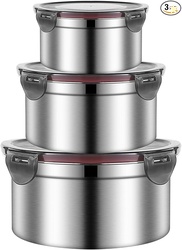 3-piece circular stainless steel food storage container, sealed leak p