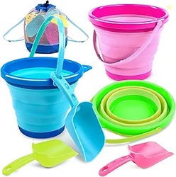 3 Packs Foldable Bucket with Shovels & Mesh Bag
