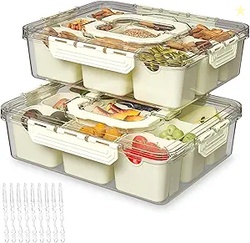 Divided Serving Tray with Lid and Handles 9 Compartments,2 Pack